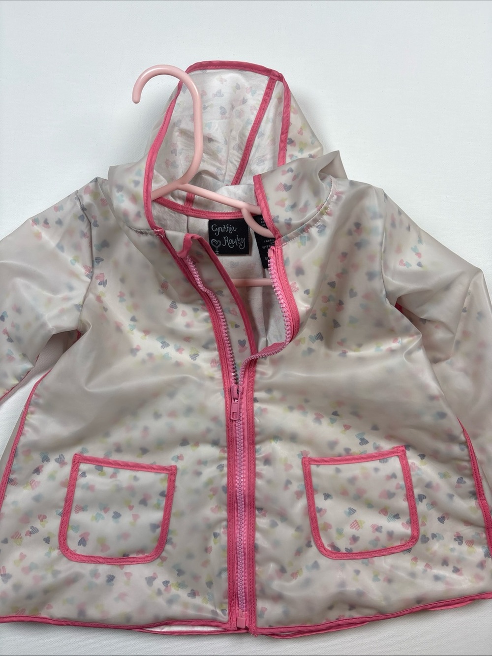 Cynthia Rowley Pink-Trim Heart Print Hooded Raincoat